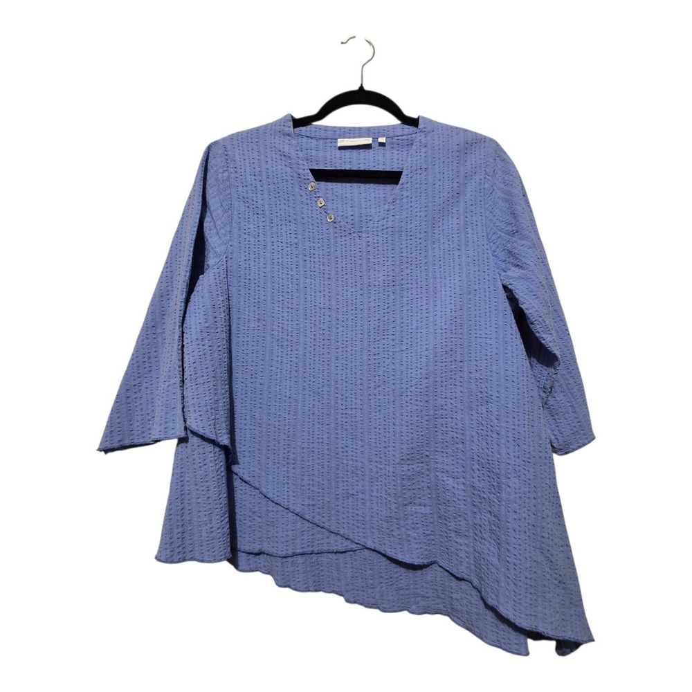 Lulu B Asymmetrical Shirt Top Women MED Blue Beachy Coastal Grandma Lagenlook
